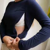 Borstvoeding T-shirt Lange Mouw Marine Blauw