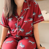 Pyjama long en bambou pour femme - Burgundy Zebra