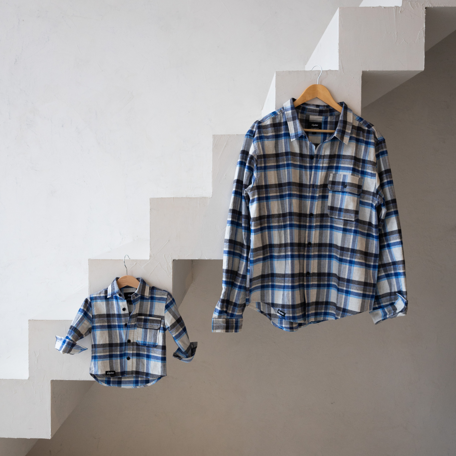 Set di camicie di flanella Dad & Mini - Blu check