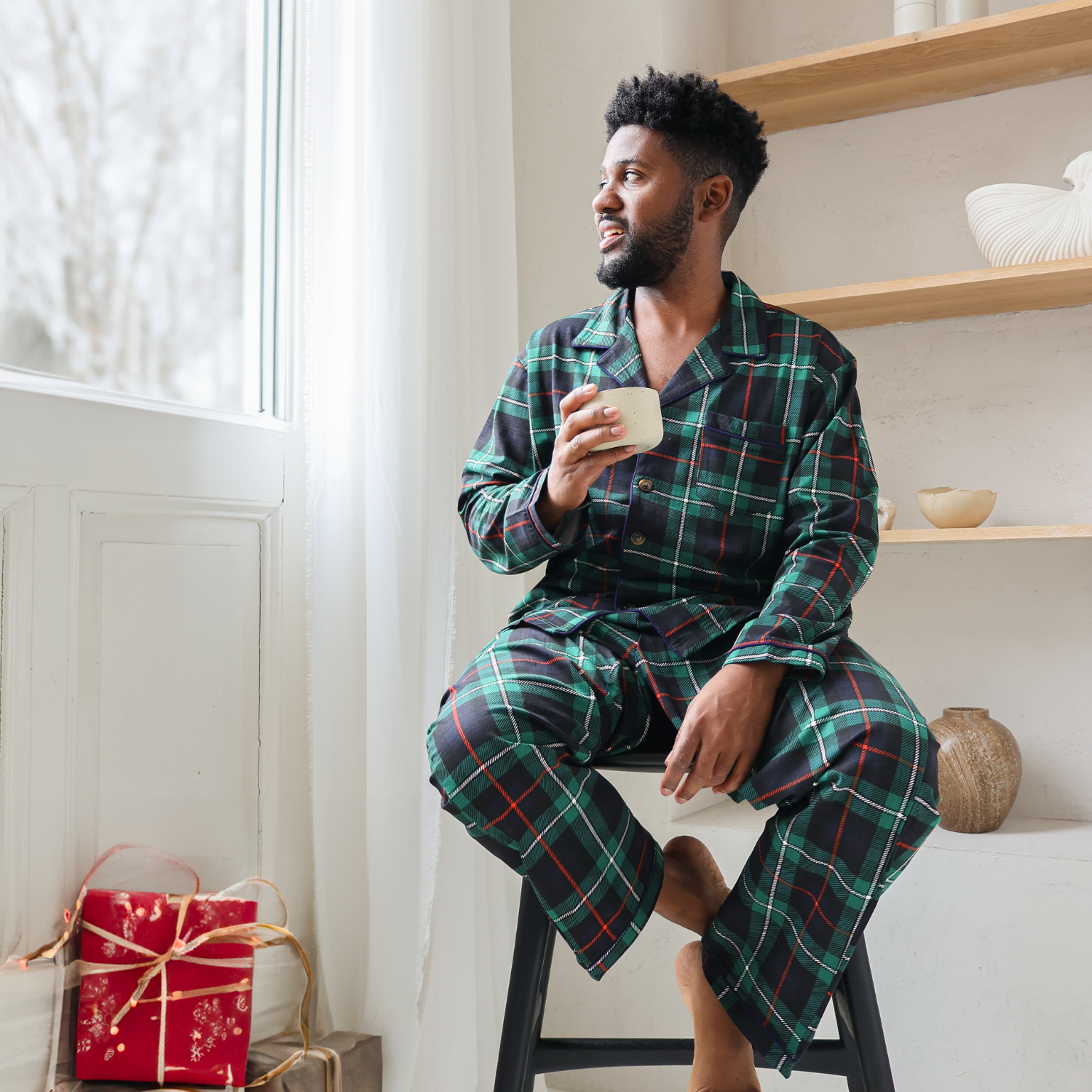 Conjunto de pijama de bambú y tartán para hombre