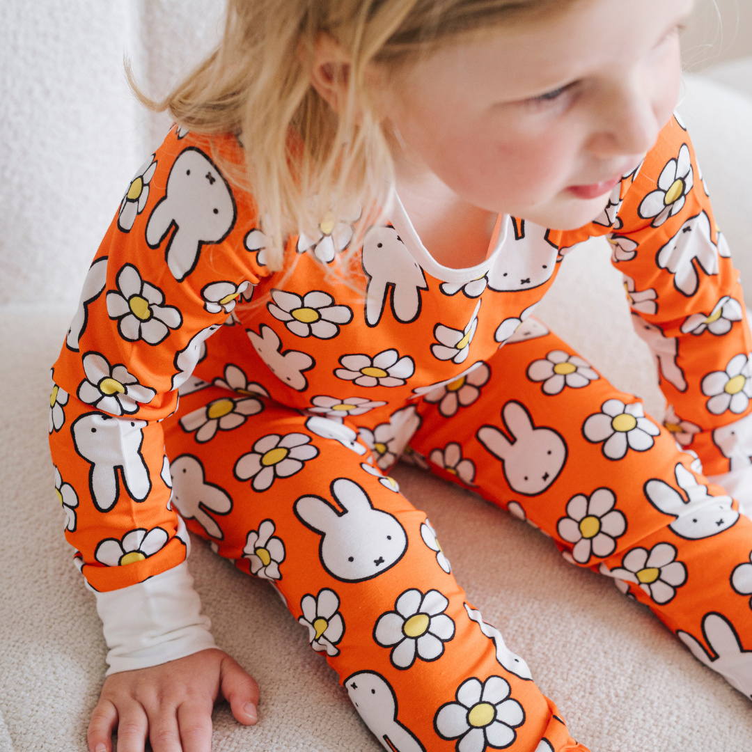 Child wearing the Children's Miffy Daisy Days bamboo pyjama set