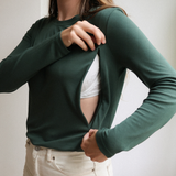 Maglietta per l'allattamento a maniche lunghe verde bosco