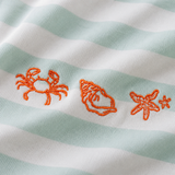 Maglietta oversize per bambini a righe con conchiglie color verde mare
