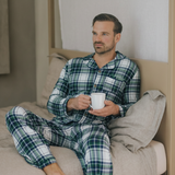 Conjunto de pijama de tartán verde para hombre