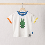 White Miffy children's T-shirt with green Miffy print, front view
