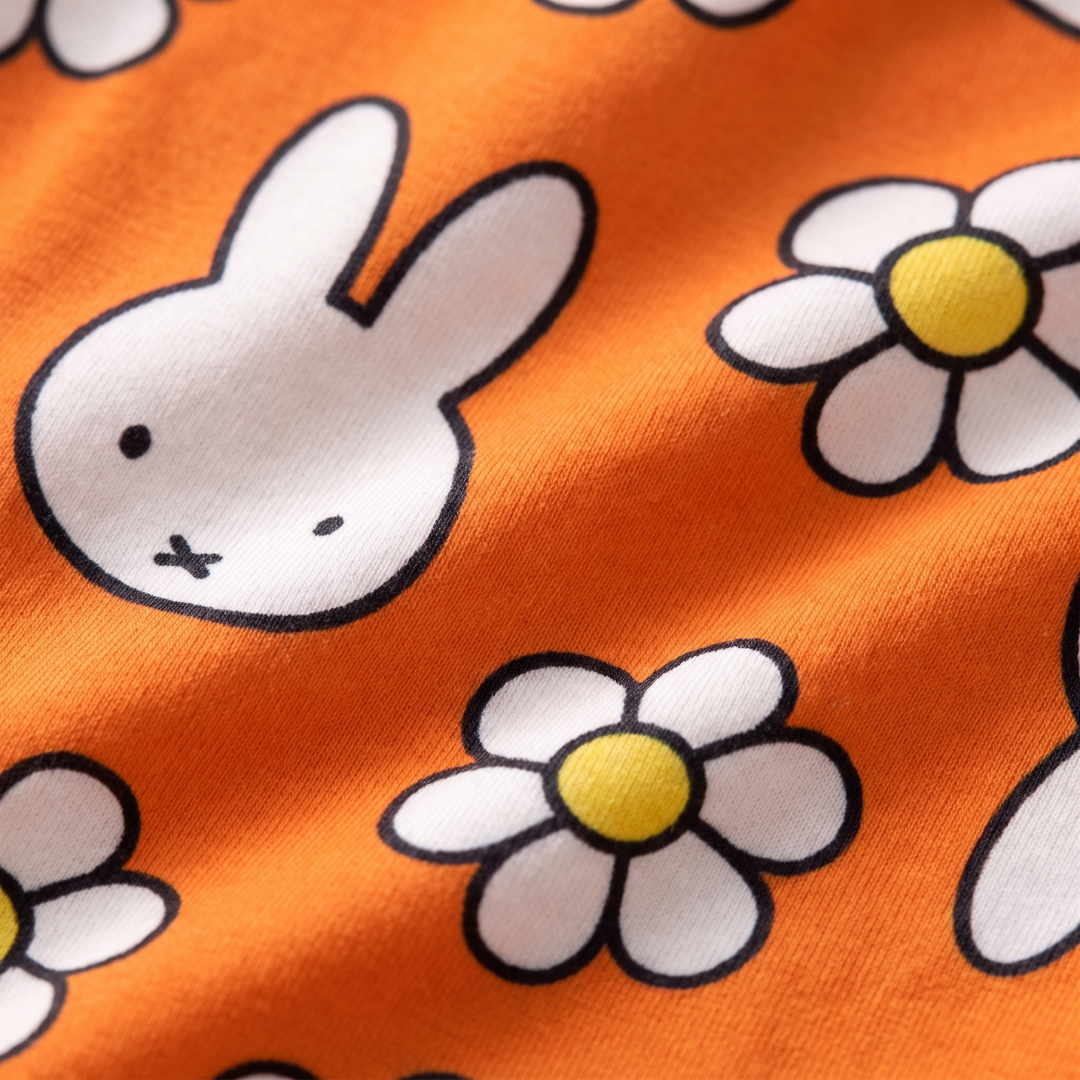Close-up of the soft bamboo fabric of the Children's Miffy Daisy Days bamboo pyjama set