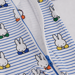 Dettaglio con cerniera a doppio cursore su ZIPSTER x Miffy Peek-a-Boo Blue in bambù Pagliaccetto