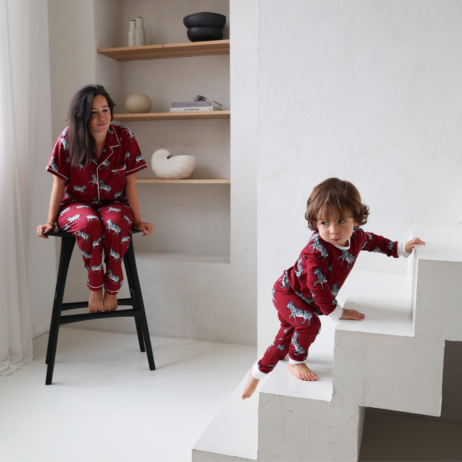 Women's Bamboo Pyjama Long Set - Burgundy Zebra